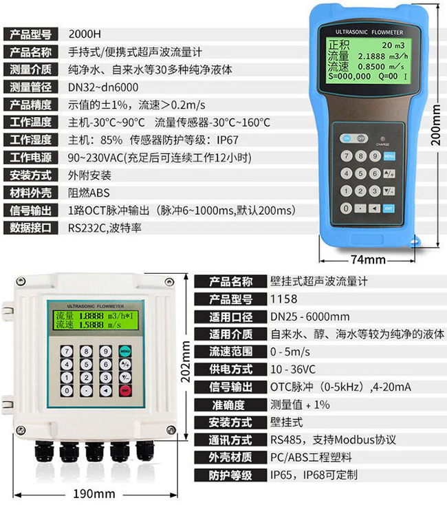 外貼式超聲波流量計技術(shù)參數(shù)對照表